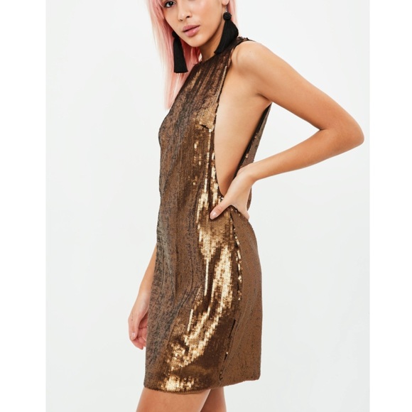 Missguided Dresses & Skirts - Misguided bronze sequin drop arm shift